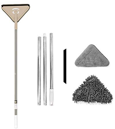 Tomation Fregona Triangular Multifuncional De Microfibra Giratoria Ajustable 360 Grados Con Poste Telescópico Para Vidrio, Piso, Muebles, Pared Y Techo - Color Amarillo
