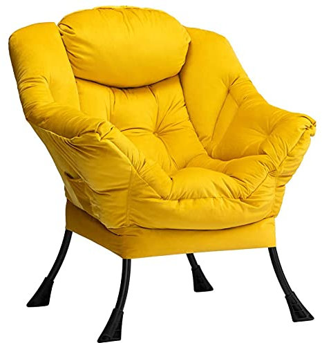 HollyHOME - Poltrona decorativa, poltroncina con braccioli, moderno tessuto in velluto, per il tempo libero, con struttura in acciaio, colore giallo