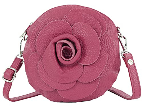 modamoda de T225 Damen Leder Umhängetasche Abendtasche Clutch Blüte Klein, handmade in Italy