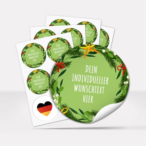 24 Weihnachtsaufkleber PERSONALISIERT mit Wunschtext, rund 4 cm | Aufkleber für Geschenke und Produkte zu Weihnachten mit Text oder Namen, selbstklebende Etiketten - grün - geschäftlich privat