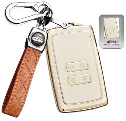 ontto Samrt Autoschlüssel Hülle Passt für Renault Arkana Megane Espace Scenic Laguna koleos Clio Master Bus Zoe TPU Schutzhülle Schlüsselhülle Schlüsselanhänger Schutz Etui 4 Tasten-Golden Beige