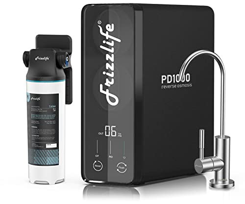 Frizzlife Umkehrosmoseanlage, 1000 GPD Osmose Trinkwasserfilter, Untertisch Osmoseanlage, Entkalkungsanlage, Reduziert TDS, Alkalisches Mineral, 2:1 Rein zum Abfluss, EU Tech Support, PD1000-TAM4