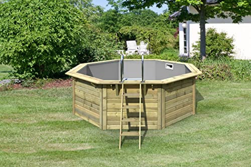 CHILLROI® Achteckiger Holzpool, 357,5 x 357,5 x 124 cm, Modell 1 X Folie grau Inkl. Zubehör und Pool Leitern