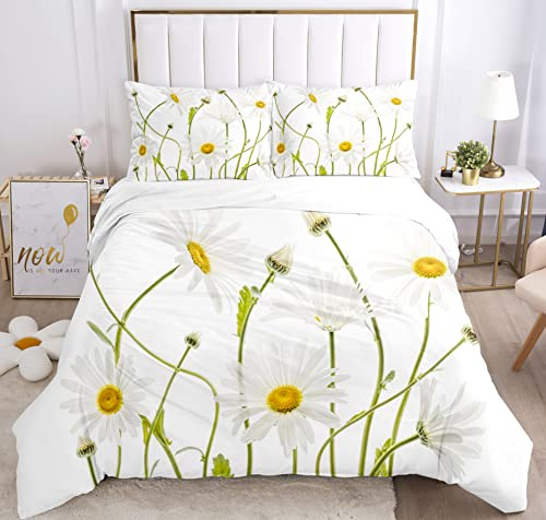 IUNTWEIE Blumen Margeriten Bettwäsche 135x200, Margeriten Bettwäsche-Sets mit Reißverschluss, Super Weiche Angenehme Mikrofaser Bettwäsche (Blumen-1, 135x200cm)