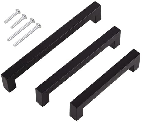 Stahlia 5 x Möbelgriffe Schwarz matt Lochabstand 64mm Edelstahl Schrankgriffe Küchengriffe Schrankgriffe Stangengriffe eckig Wohnzimmer Möbel Bad Möbel Schrank Profil: 15x15mm inkl. Schrauben