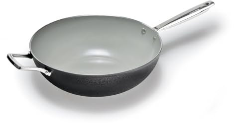 Moneta Armonia Finegres Wok 32cm 1manico + 1 maniglia, rivestimento naturale FineGres (NO PFAS), anche per induzione. 100% Made in Italy.