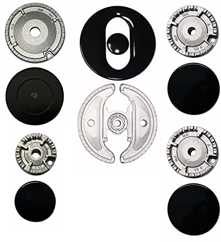 Ariston Hotpoint - Kit 5 bruciatori Sabaf completi di piattelli spartifiamma 4 fuochi + Tripla corona Originale C00119726 - C00119728 per cucina piano cottura 5 fuochi - Made in Italy - AR09
