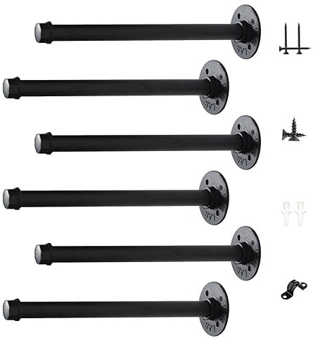 Aunulahca 1,9 cm industrielle Rohr-Regalhalterungen (6 Stück, 25,4 cm), schwarze Eisenrohr-Regalhalterungen, rustikale Wandmontage, DIY-Regalhalterungen, Rohrdekor für Holzregale