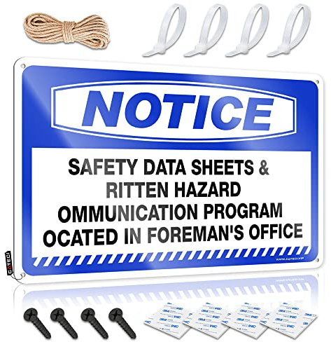 Cool Room Accessories For Teens Boys Notice Safety Data Sheets & Written Hazard Communication Program Located In Foreman'S Office Tin Sign Decor For Man Cave Sarcastic Signs (Size : 30X40CM)