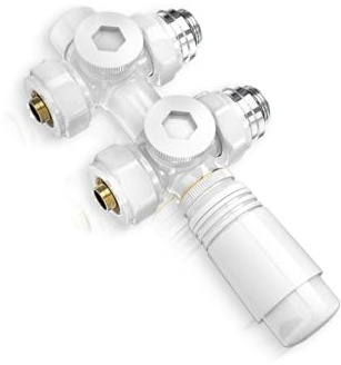S'AFIELINA Kit radiateur thermostatique salle de bain – Kit pour radiateur thermostatique avec robinet bidirectionnel réversible, adaptable 15/16 mm, filetage G1/2, Blanc, 1 pièce