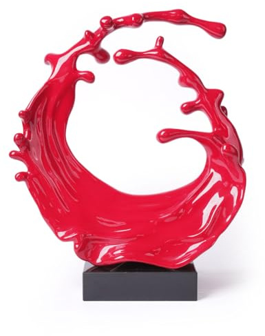 NENBOLEC Abstrakte Ozeanwelle Skulptur Moderne Deko Tischzentrum Arts 42cm | Glänzend Rote Resin Figur mit Schwarzem Sockel Handgefertigte Geschenk für Tisch Bücherregal Schreibtisch