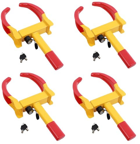 4er Set Universal Radkralle Reifenkralle Parkkralle mit Sicherheitsschloss 17-27,5 cm Diebstahlsicherung Wegfahrsperre für PKW mit 2 Schlüsseln Wohnwagen Anhänger