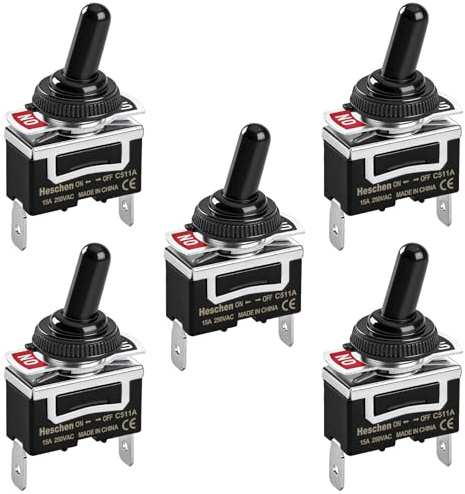 Heschen Interrupteur à bascule en métal C511A SPST - 2 positions - 15 A 250 V CA - 2 connecteurs plats - CE - Avec couvercle étanche