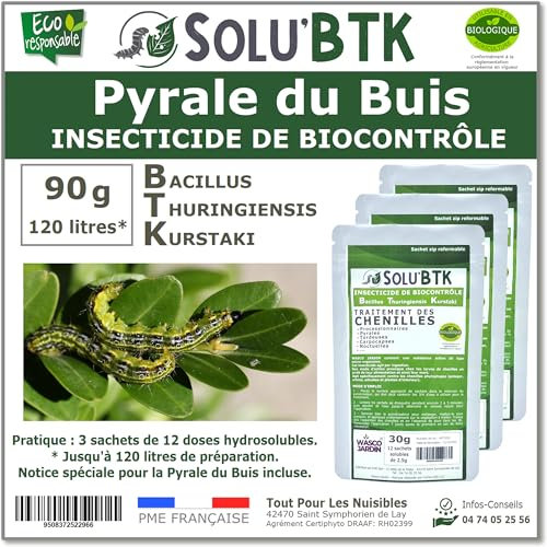 SoluBTK - Pyrale du buis 90gr Bacillus thuringiensis - Insecticide Utilisable en Agriculture Biologique