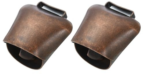 PATIKIL 1,9 x 3,8 x 1,9 Zoll Mini Kuhglocken, 2 Stück Eisen Vintage Metall Festliche Glocke, Kuhglocken Großhandel für Tier-Anti-Verlust, Rote Patina