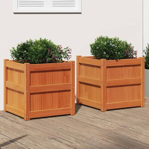 ShCuShan Pflanzkübel 2 STK. Blumenkasten PflanzgefäßE FüR Draussen PflanzenküBel Wachsbraun Massivholz Kiefer - 837429