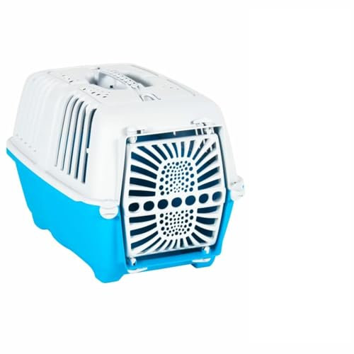 LAPOOH Transportbox für Haustiere Weiß Blau 55x36x36 cm Polypropylen, Katzentransportbox, Transportbox Katze, Katzenkorb Transport, Hundetransportbox, Katzenbox, Hundebox