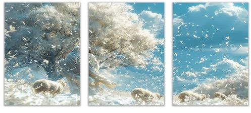 AMXBZC 3-teiliges Set Wandkunst Leinwand Malerei jesus bild, Jesus Landschaftsbaum Leinwand Poster Und Drucke Wandkunst Bilder Gemälde Für Wohnzimmer - 40x60cm(16x24in) x3 Ungerahmt