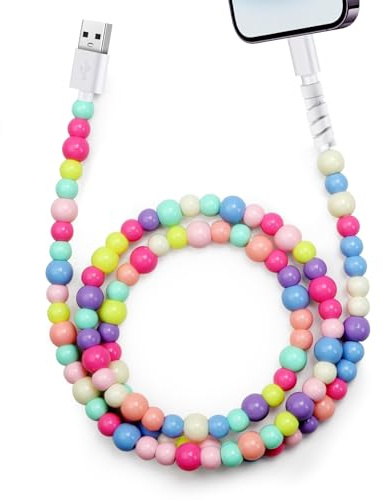 Vunake for iPhone Charger Cable 1M Colorful Beaded Phone Charger for Girls Kids USB to Phone Port Cable 60W High-Speed Fast Charging Cord for iPhone 14 Pro Max 13 12 11 iPad-Colorful