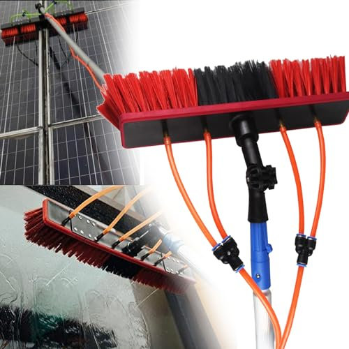 XNKLPY High Clean Teleskopstange Mit Wasseranschluss, Fensterreiniger Mit 3-12m Teleskopstange, 180° Grad Drehung Wasserbesen Waschbürsten Für Gartenschlauch Terrasse Solar