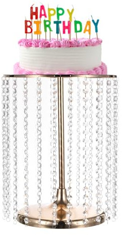 QUARKZMAN Alzata Torta Metallo Pendenti Cristallo Scintillante, Piatto Esposizione Rotondo Dessert e Cupcake 12 x 15,7 Pollici Tavolo Dessert Feste Compleanno, Eventi Nozze, Oro