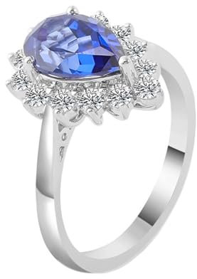 Epinki Echtschmuck, Weißgold 18 Karat Au750 Ringe, Klassiker Trauringe mit Tropfen 3ct Labor Erstellt Saphir Blau, 18K Gold Verlobungsring Hochzeitsband Gr.60 (19.1)