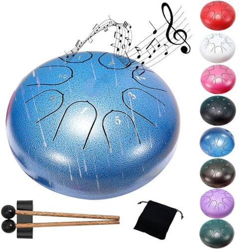 Rain Chime Drum Tambour de pluie pour jardin extérieur 8 notes 15,2 cm tambour chakra pluie tambour langue acier instrument de musique extérieur Enjoy the Rain Symphony (bleu)
