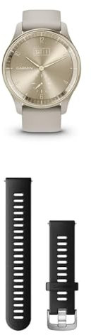 Garmin vívomove Trend, Stylish Hybrid Smartwatch with up to 5 days battery life, French Grey & Quick Release Band (20 mm) - Black