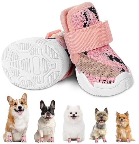SlowTon Hundeschuhe mit Rutschfester Sohle, 2 Stück atmungsaktive Hundeschuhe, Hundeschuhe Pfotenschutz für heißen Asphalt im Sommer, Hundeschuhe für kleine Hunde