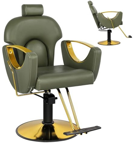 Tdfersasdw Salonstuhl für Friseure, Friseurstuhl für Zuhause, Liegender Friseurstuhl mit Hydraulikpumpe, 360° drehbar, 135° Neigung, Friseurstuhl,Grün