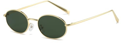 QVKUUT Retro Oval MetallrahmenSonnenbrille für Damen Herren(Gold/dunkelgrün)