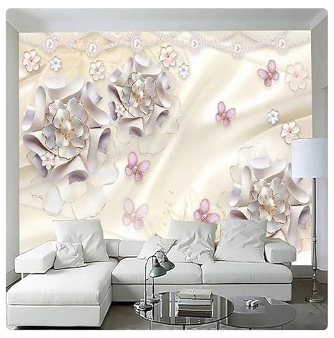 vsdhlsidgl Wandbild Tapete 3D Luxus Rosa Schmuck Blumen Schmetterling Fresko Wohnzimmer Schlafzimmer Hintergrund Wand Wohnkultur * 150cm x 105cm (59,1x41,3 Zoll)