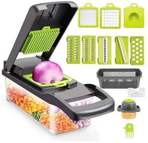 OSCORB Vegetable Chopper-16 pieces-Potato slicer-Vegetable cutter-Lettuce slicer-Kitchen essentials-Onion chopper-Garlic cutter-Kitchen gadgets-Viggie chopper-Food slicer-Food cutter-Chef gadgets