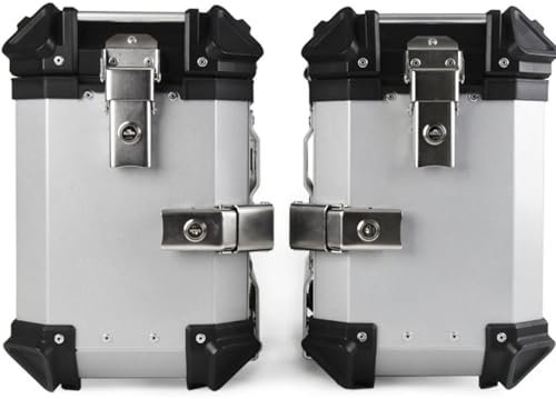 Generic Motorradkoffer Aluminium Wasserdichte Seitentaschen Motorrad-Seitenkoffer Mit Sicherheitsschlössern (Silver)