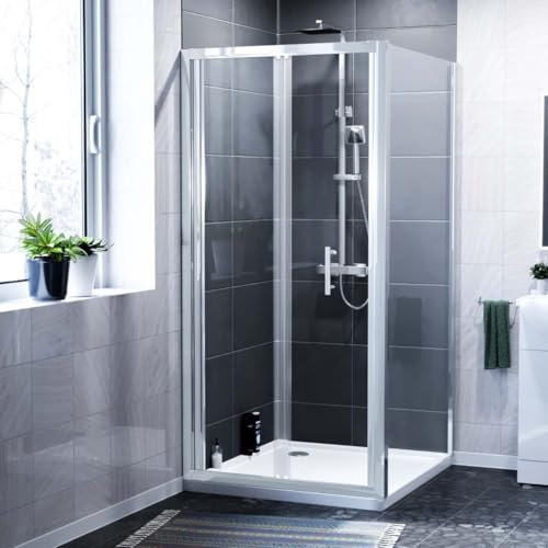 Nes Home Chrome 800 x 700mm Shower Enclosure Bi-Fold Door & Glass Side Panel