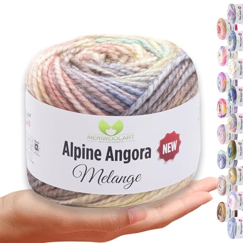 MeriWoolArt® Merino Wolle zum Stricken – 150 m Mehrfarbige Dicke Weiche Merinowolle für Pullover und Jacken – XXL Handstrickwolle – Voluminöse DIY Wolle für Schals, Decken, Tücher & Geschenke 6405