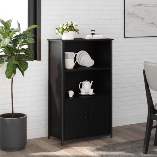 Iiaky Highboard Sideboard MöBel Highboard Wohnzimmer Cabinet Wohnzimmerschrank Schwarz 62x32x103,5 cm Holzwerkstoff