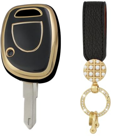 ontto Bling Autoschlüssel Hülle Gehäuse Schlüsselhülle Schlüsselanhänger TPU Schutzhülle Passt für Renault Clio 2 2002-2008 Kangoo 2002-2004 Twingo 2001-2006 Master Symbol Schlüsseletui-C Schwarz