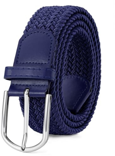 VONMELLI Damen Gürtel Stretchgürtel Damen Herren Elastischer Stoffgürtel Geflochtener Verstellbarer Flechtgürtel mit Goldschnalle für Jeans Hosen Shorts Kleid Blau mit silberner Schnalle S