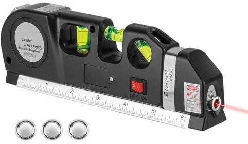 Laser Level Pro 3 | Self-Leveling Spirit Level with Laser Line & 2.5m Measuring Tape for DIY, Carpentry, Picture Hanging, Tiling & Construction Projects