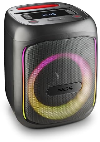 NGS Wild Swag Go - Altavoz Portátil, Compatible con la Tecnología Bluetooth 5.0, True Wireless Stereo, Luces y Pantalla LED, Entrada USB, Audio TF y Auxiliar, 24 x 23 x 30 cm, 80 W, Color Negro