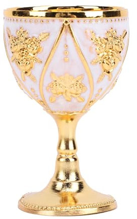 Baxnore Cáliz vintage de aleación de zinc, adornos para copa de vino con patrón de rosa de metal de 30 ml, cáliz vintage, cáliz dorado hecho a mano para fiesta de bodas en casa (Todo blanco)