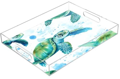 Plateau de service rectangulaire en acrylique transparent avec poignées pour table basse, cuisine, salle de bain