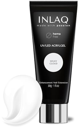 INLAQ® Acrylgel Für Nagelverlängerung Milky Cloud 30ml - PREMIUM Polygel Für Gelnägel - Nägel Extender Gel UV/LED - Building Acrylic Nagelgel - Poly Nagel Gel