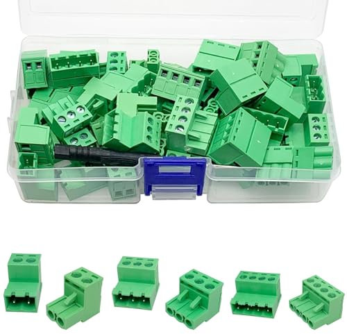 PENGLIN 24Pcs 5.08mm Screw Terminal Block Connector Kit, 0.2 Pitch 2P 3P 4P PCB Mount Pluggable Terminal