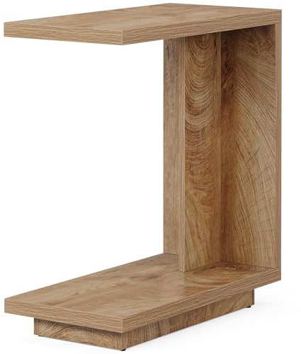 Tribesigns Table d'appoint en forme de C pour canapé, table d'appoint à 2 niveaux avec base stable, table d'appoint industrielle pour salon, chambre à coucher, marron