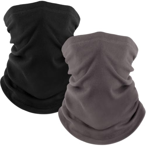 Fuinloth 2 Pack Winter Neck Gaiter, Fleece Warmer Scarf Cold Weather Face Mask Cover for Men/Women Black+Grey