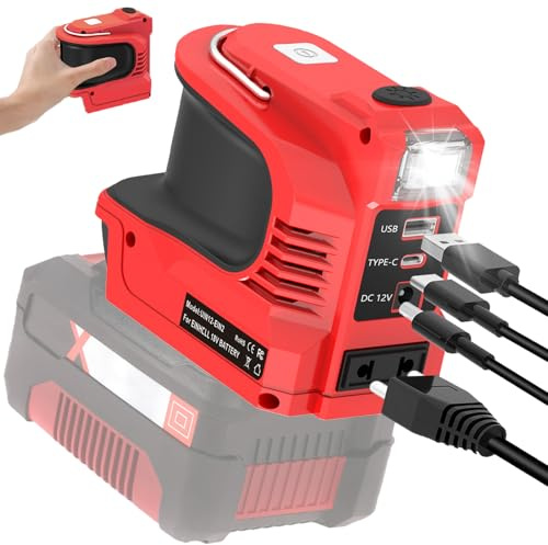 Generatore di inverter di potenza da 220 W per Einhell da 18 V con adattatore Power Wheels AC220 V-230 V & 220 W & USB QC3.0 5-12 V & Type-C PD3.0 5 – 12 V, Powered Inverter Generator for Camping