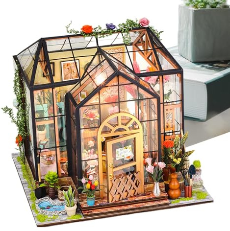 Kit De Casa En Miniatura | Maqueta De Invernadero 3D | Manualidades para Decorar Estanterias Dormitorio Juvenil | Biblioteca Adultos Halloween Navidad