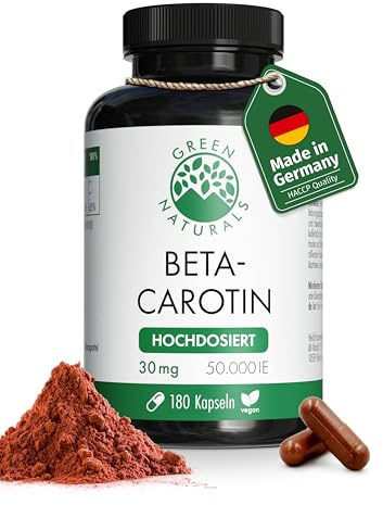 Green Naturals Beta-Carotin – Hochdosiert: 300 mg (50.000 IE) – 180 Kapseln | Aus Mikroalge Dunaliella salina · 6-Monatsvorrat